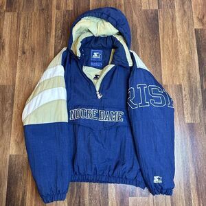 Vintage 90s Notre Dame Starter Hooded Insulated Pullover Puffer Jacketed